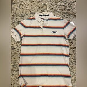 Superdry Men's Polo Shirt - White with Colorful Stripes